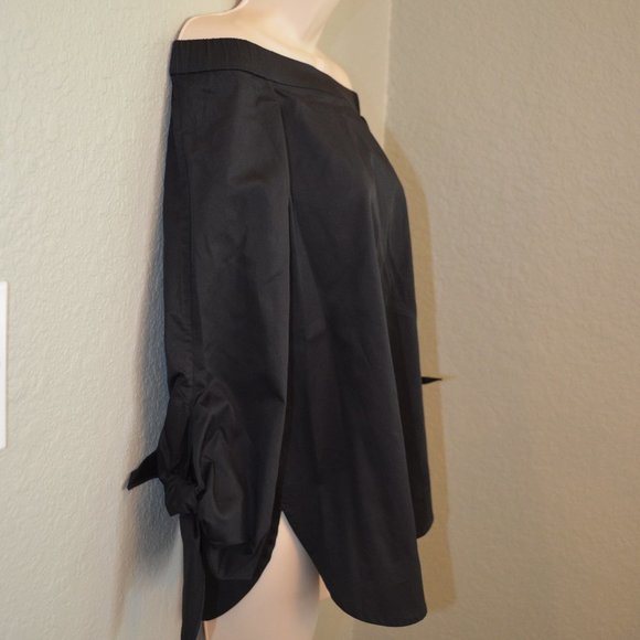 Sz 0 Tibi Black Off the Shoulder Tie Sleeves Tunic Shirt Blogger Favorite - Picture 13 of 15